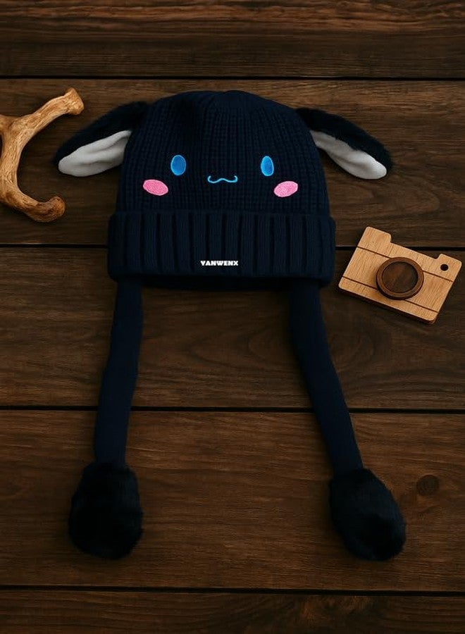 Yanwenx Bunny Cap with Moving Ears for Kids (1-10 Yrs) | Plush Wool Winter Hat | Cute Girls Headwear & Funny Cap_Blue - Image 5